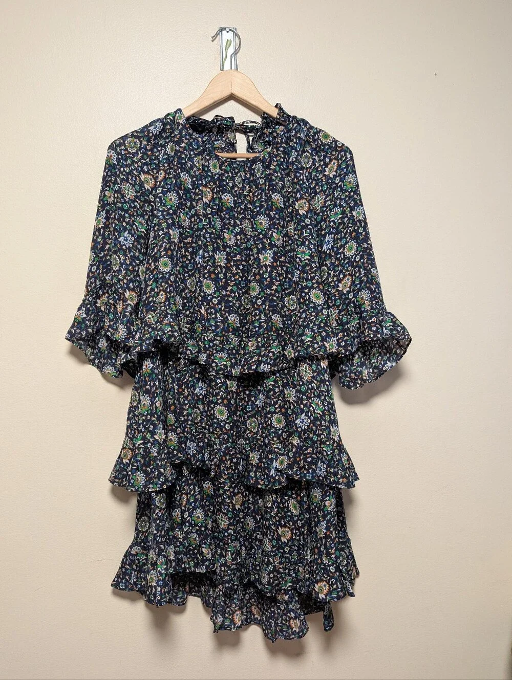 Tory Burch 100% Silk Floral Tiered Ruffle Dress Size 10